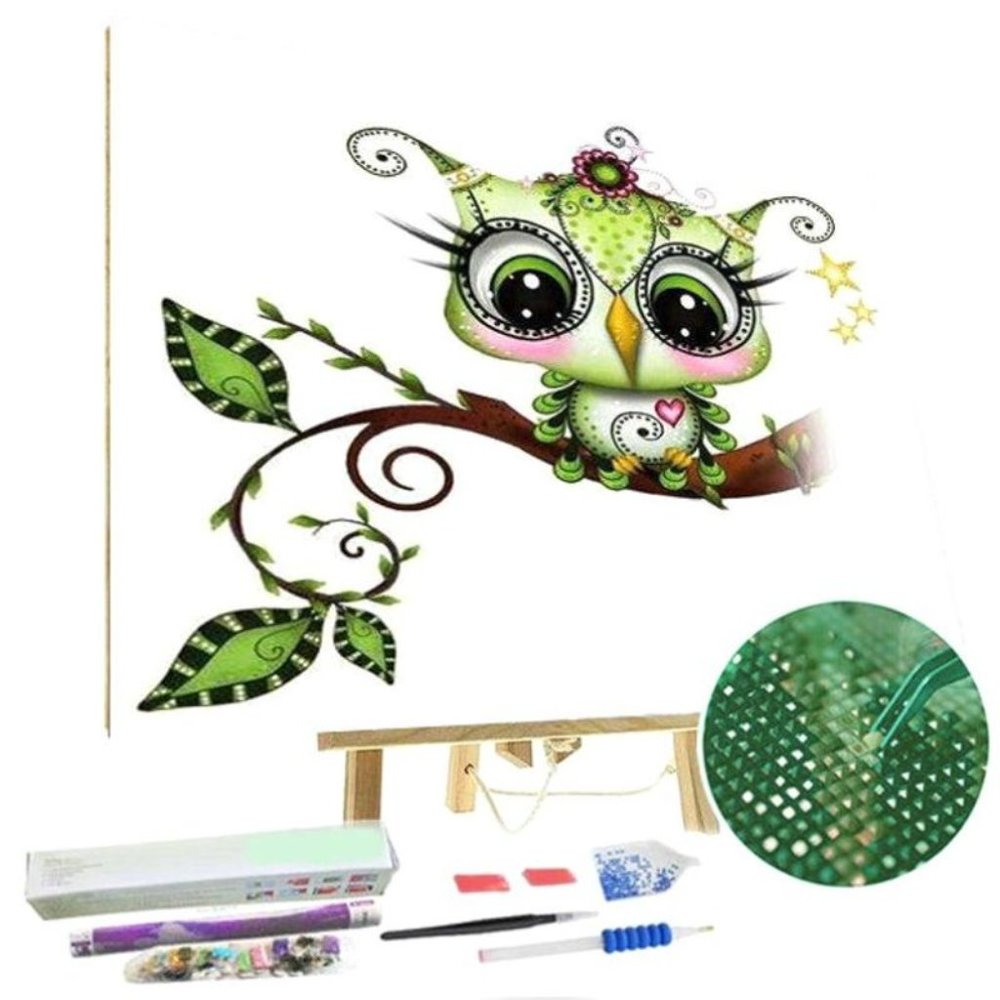 Paint by Diamonds Kit Green Owl 5D